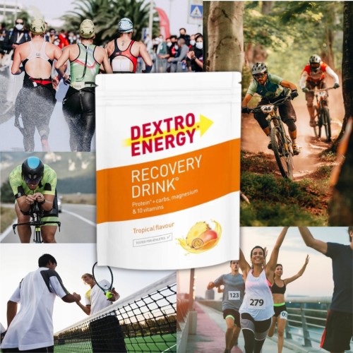 Dextro Energy Recovery napój o smaku owoców tropikalnych węgle białko 44,5g