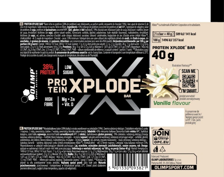 Baton białkowy Olimp Protein Xplode 40 g waniliowy wysoka zawartość białka