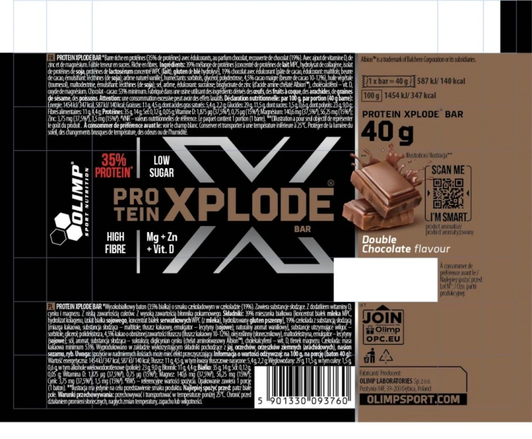 Olimp Xplode Bar Baton wysokobiałkowy o smaku podwójna czekolada 40 g