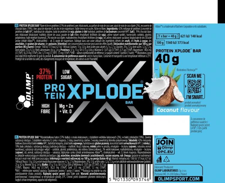 Olimp Protein Xplode Bar baton proteinowy 40g kokos