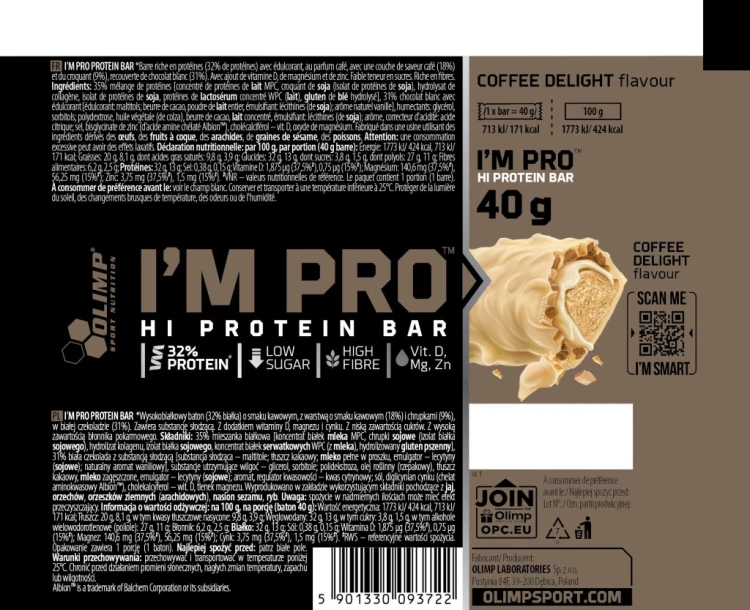 Olimp Baton proteinowy I’M PRO PROTEIN BAR Coffee Delight 40g