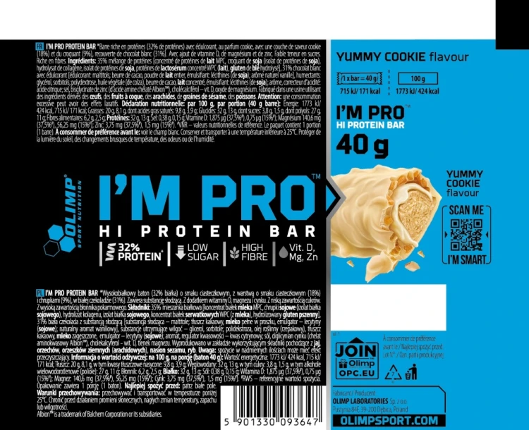 Olimp baton proteinowy I’m PRO PROTEIN BAR 40 g białkowy ciasteczkowy