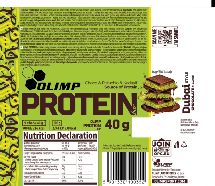 Baton Olimp Protein Bar Dubai Style Chocolate Flavour 40 g