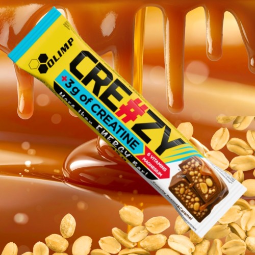 OLIMP CRE#ZY BAR Crunchy Peanut&Carmel 45g Z KREATYNĄ 3g MAGNEZ I 6 WITAMIN