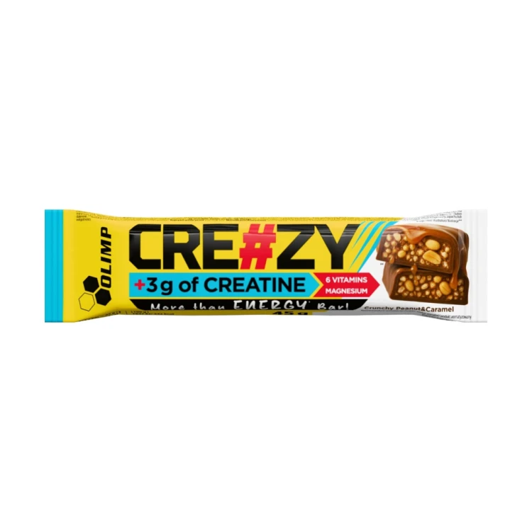 OLIMP CRE#ZY BAR Crunchy Peanut&Carmel 45g Z KREATYNĄ 3g MAGNEZ I 6 WITAMIN