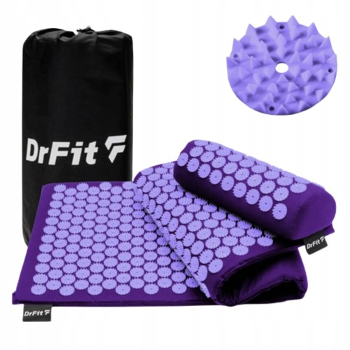 DrFit Mata do akupresury z kolcami długa 130x50 cm + poduszka fioletowa