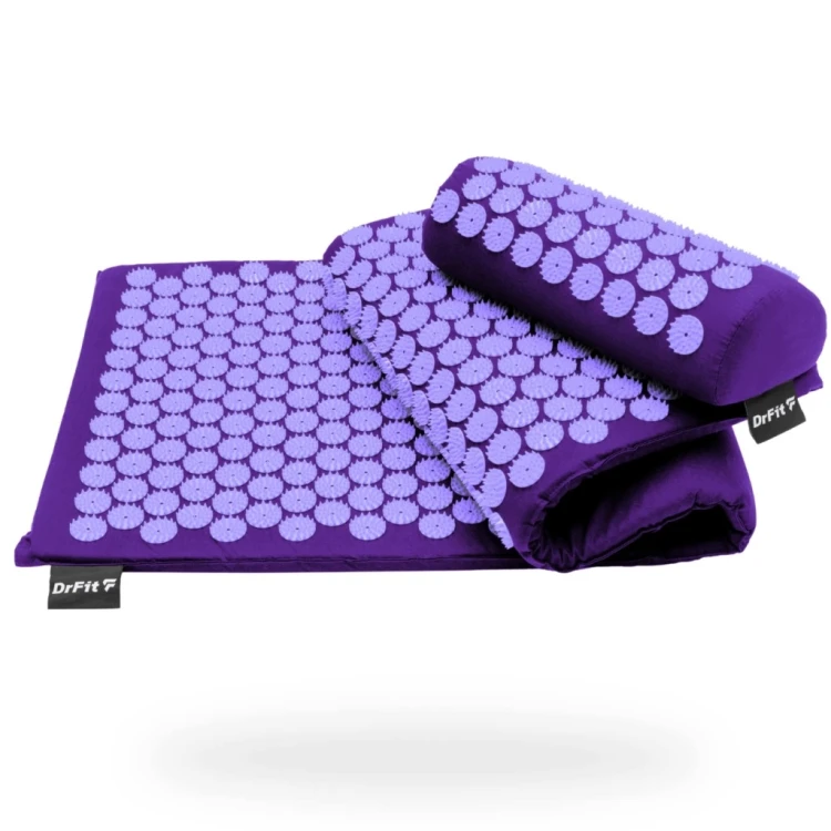 DrFit Mata do akupresury z kolcami długa 130x50 cm + poduszka fioletowa