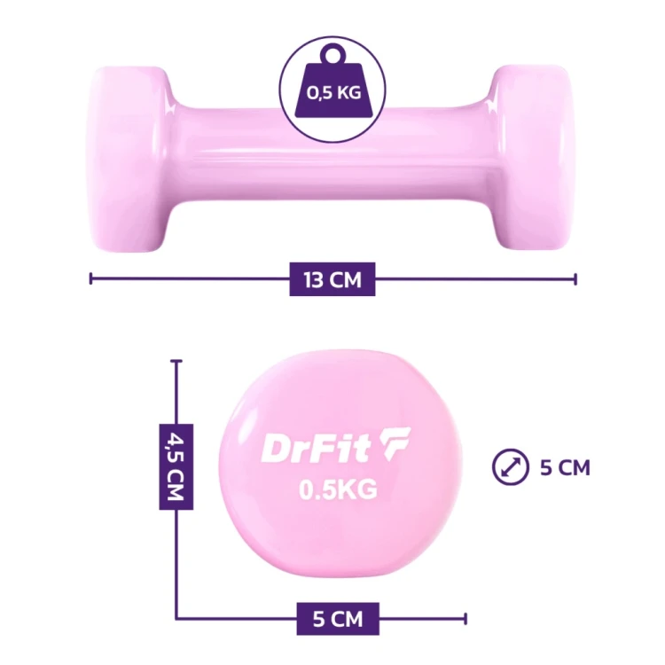 DRFIT Zestaw hantli 6 kg 6 szt. ze stojakiem 0,5 1 1,5 kg Fitness