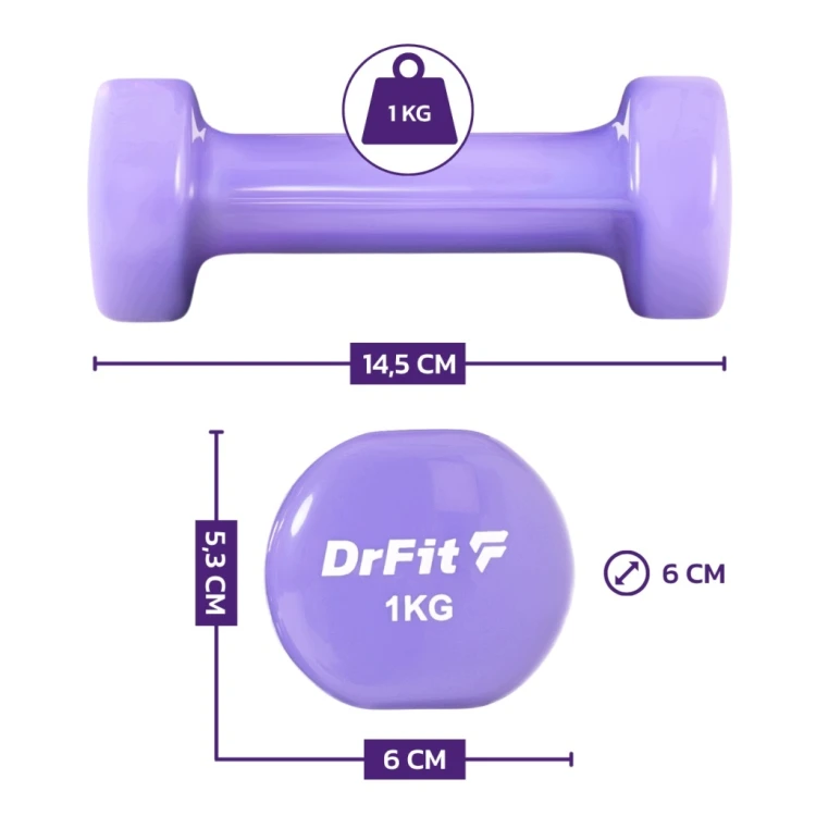 DRFIT Zestaw hantli 6 kg 6 szt. ze stojakiem 0,5 1 1,5 kg Fitness