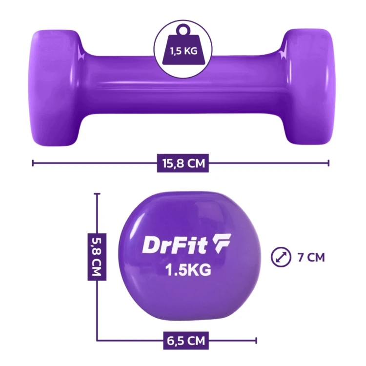 DRFIT Zestaw hantli 6 kg 6 szt. ze stojakiem 0,5 1 1,5 kg Fitness