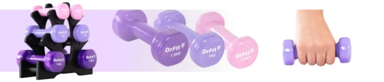 DRFIT Zestaw hantli 6 kg 6 szt. ze stojakiem 0,5 1 1,5 kg Fitness