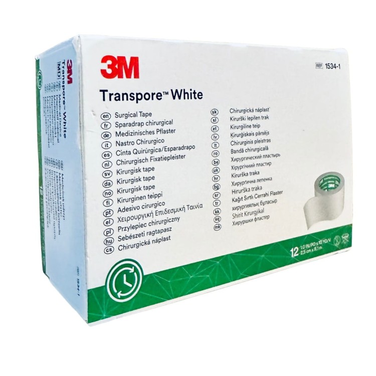 Plaster Transpore White 2,5 cm x 9,1 m 3M op. 12 szt. 1534-1