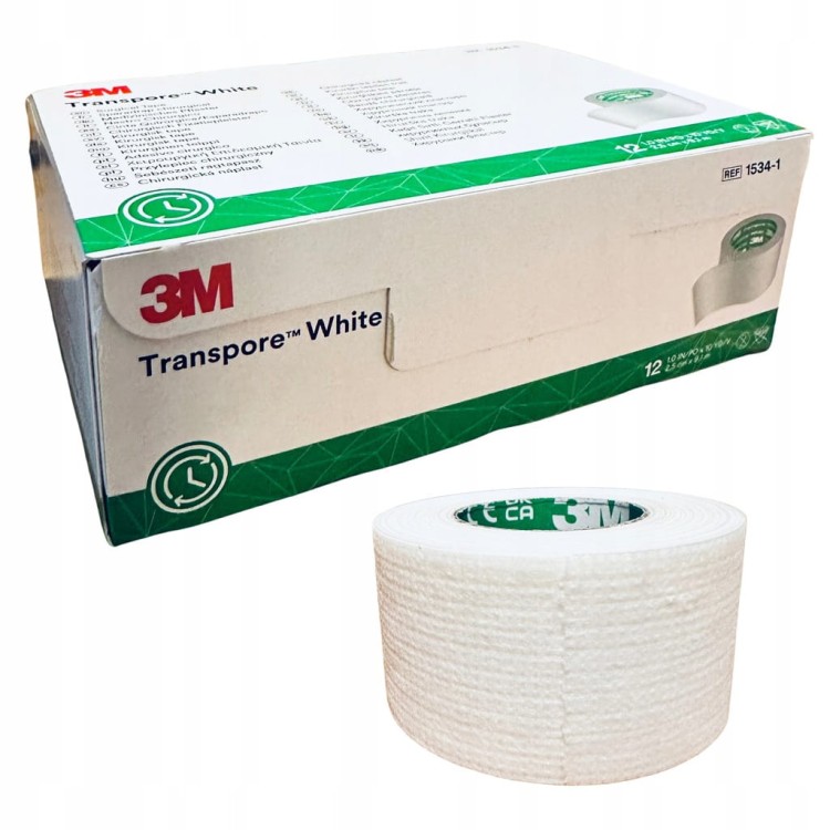 Plaster Transpore White 2,5 cm x 9,1 m 3M op. 12 szt. 1534-1