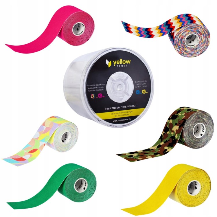 Dyspenser do przechowywania i transportowania taśm kinesiotaping 5cm x 5m