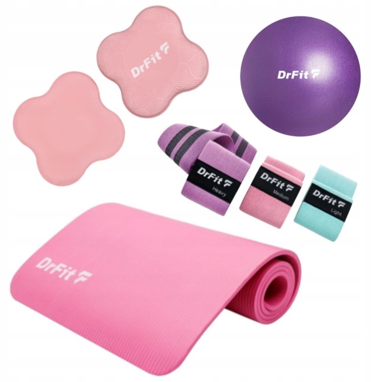 Mata do ćwiczeń 180x60x1cm + podkładki + piłka + gumy ZESTAW PILATES