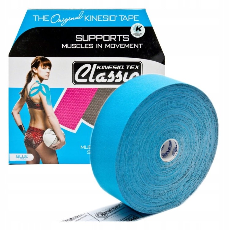 Taśma do kinesiotapingu Kinesio 5 cm x 31,5 m odcienie niebieskiego