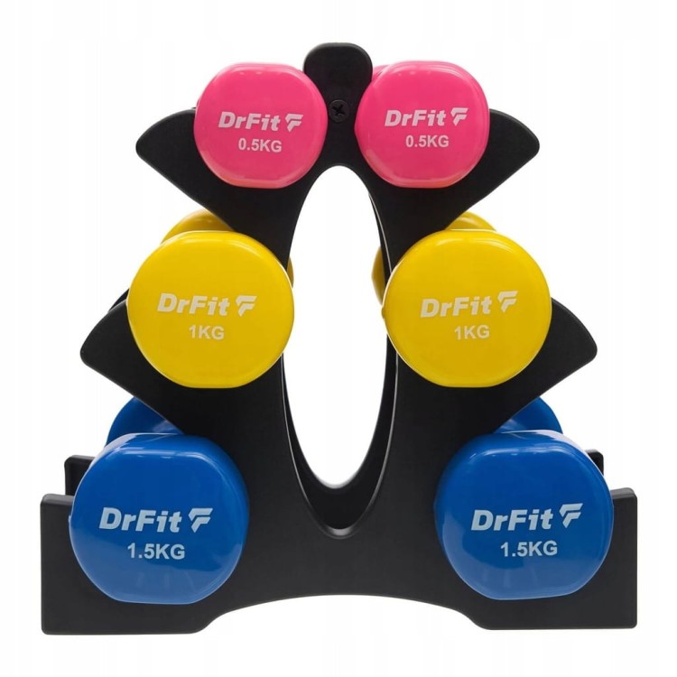 Hantle powlekane/gumowane stałe DrFit zestaw (2x0,5 kg, 2x1 kg , 2x1,5 kg)
