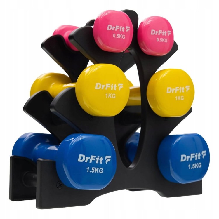 Hantle powlekane/gumowane stałe DrFit zestaw (2x0,5 kg, 2x1 kg , 2x1,5 kg)