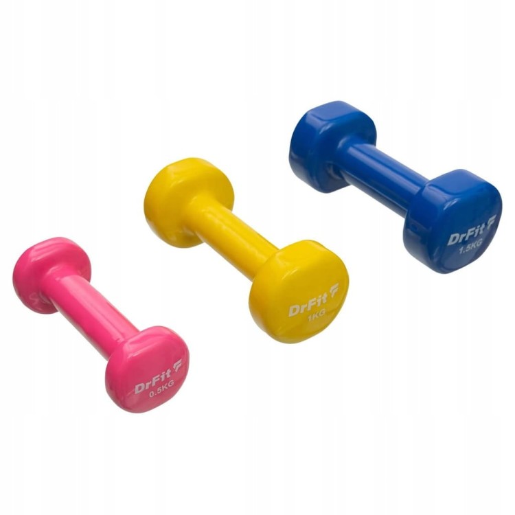 Hantle powlekane/gumowane stałe DrFit zestaw (2x0,5 kg, 2x1 kg , 2x1,5 kg)