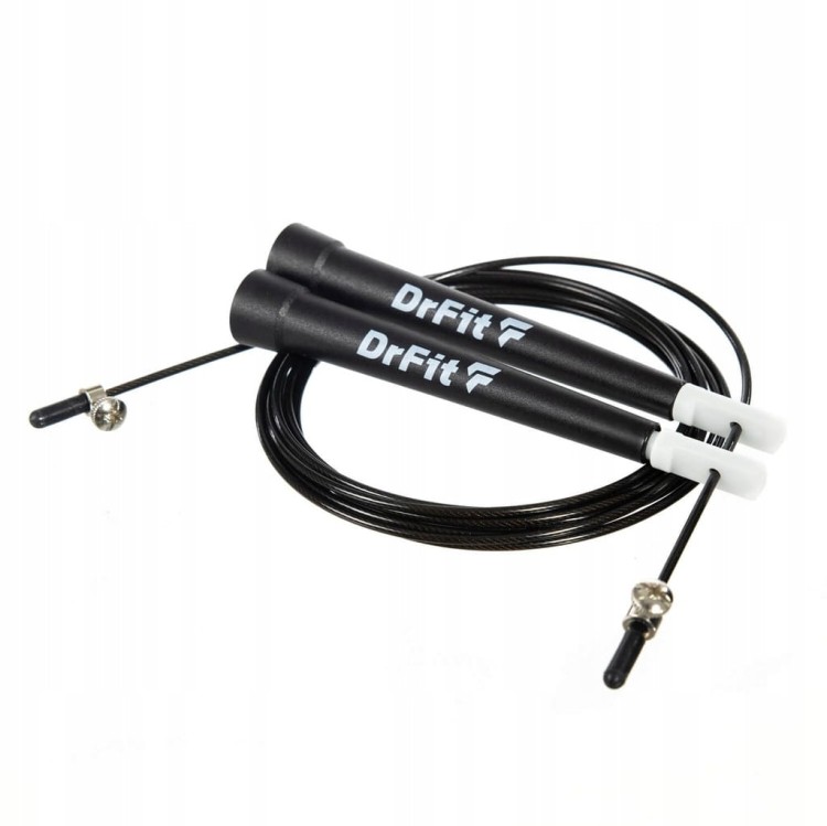 DrFit Skakanka bokserska cardio stalowa regulowana 3 m czarna