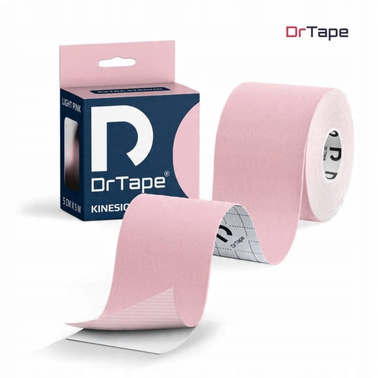 DrTape mocna wodoodporna taśma do tejpingu dla sportowców 5cm x5m jasny róż