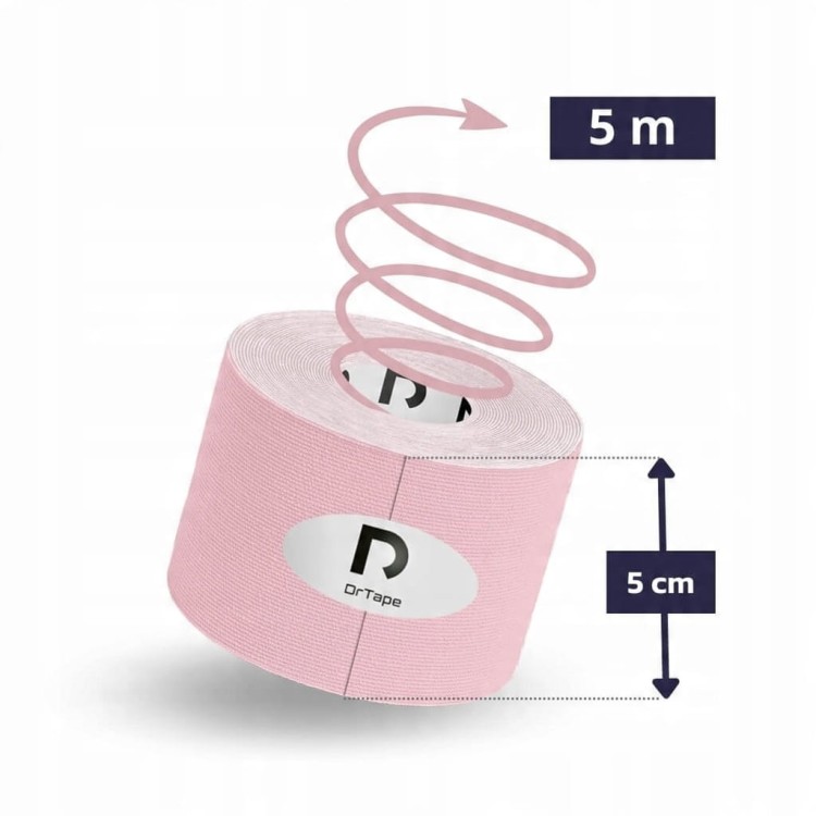 DrTape mocna wodoodporna taśma do tejpingu dla sportowców 5cm x5m jasny róż