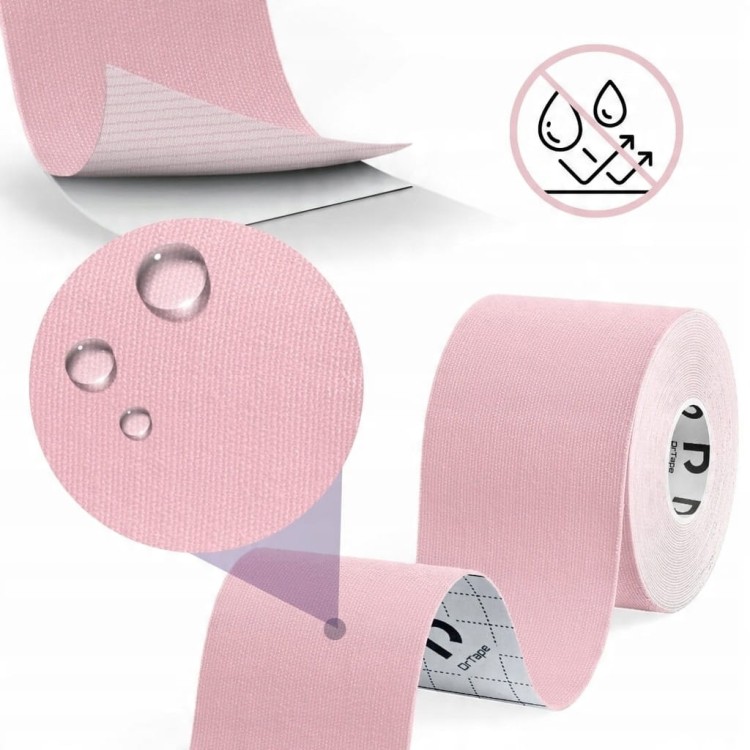 DrTape mocna wodoodporna taśma do tejpingu dla sportowców 5cm x5m jasny róż