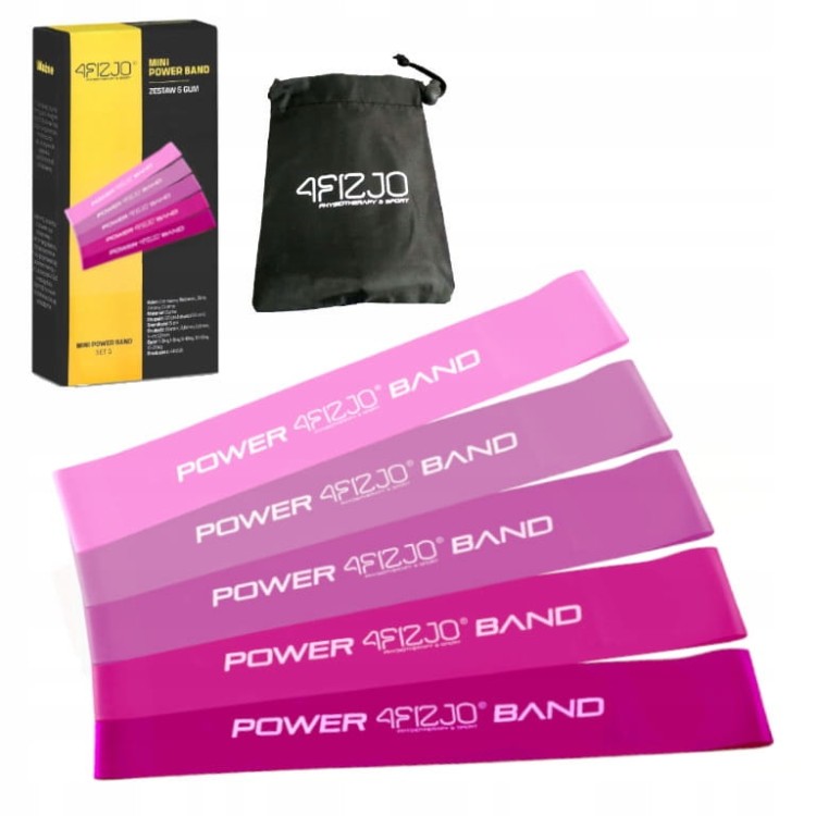 Zestaw 5 taśm MINI POWER BAND 4FIZJO różowe