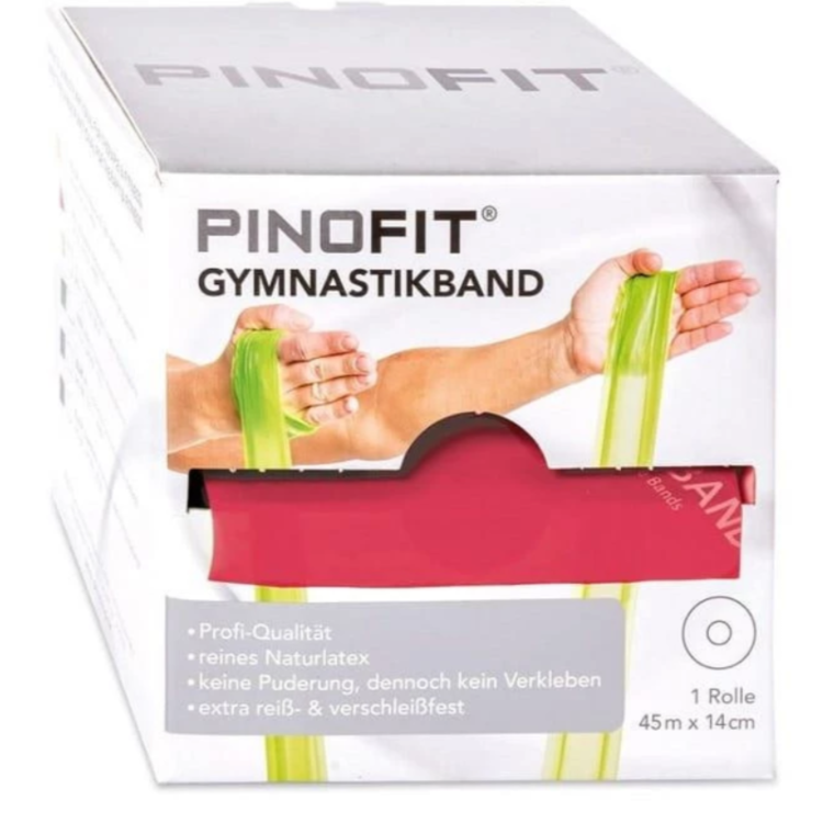 Taśma gimnastyczna typ Flat PINOFIT czerwona opór średni 45 m