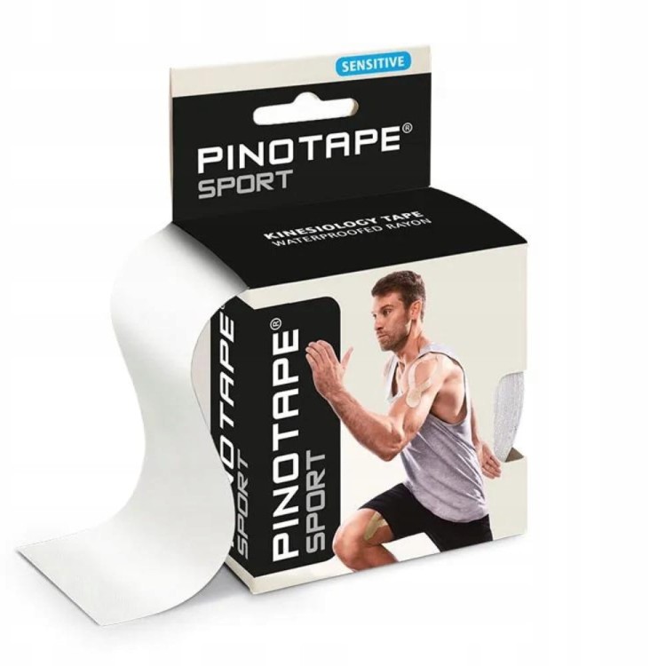 Taśma do kinesiotapingu wrażliwej skóry Pinotape Sensitive 5cm x5m biała