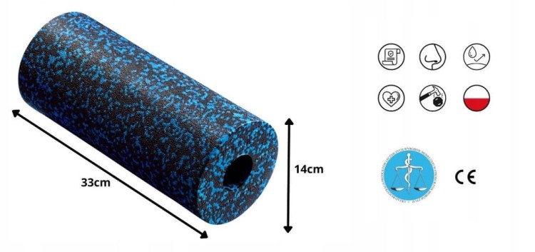 Wałek, roller gładki 4FIZJO 33 cm x 14 cm niebieski
