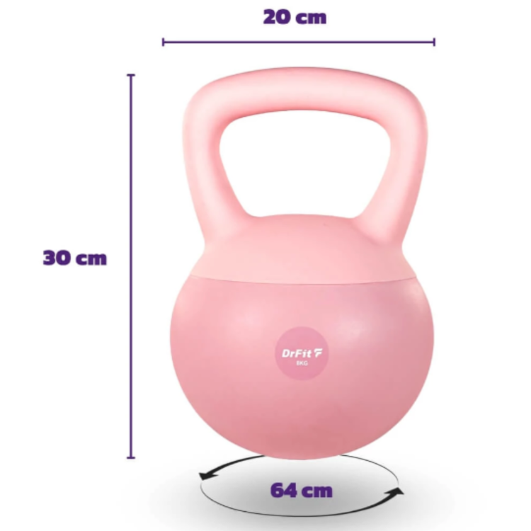 Kettlebell z piaskiem DrFit 8 kg- Różowy, Trening siłowy i fitness