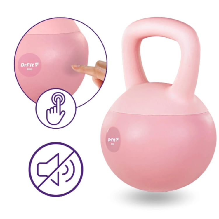 Kettlebell z piaskiem DrFit 8 kg- Różowy, Trening siłowy i fitness