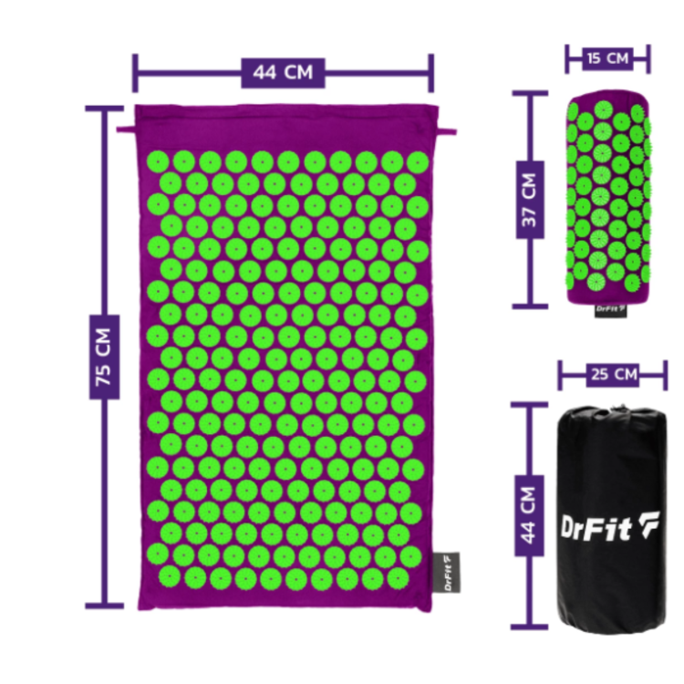 Mata z poduszką do akupresury DrFit DF AM-S-4 purpurowo-zielona