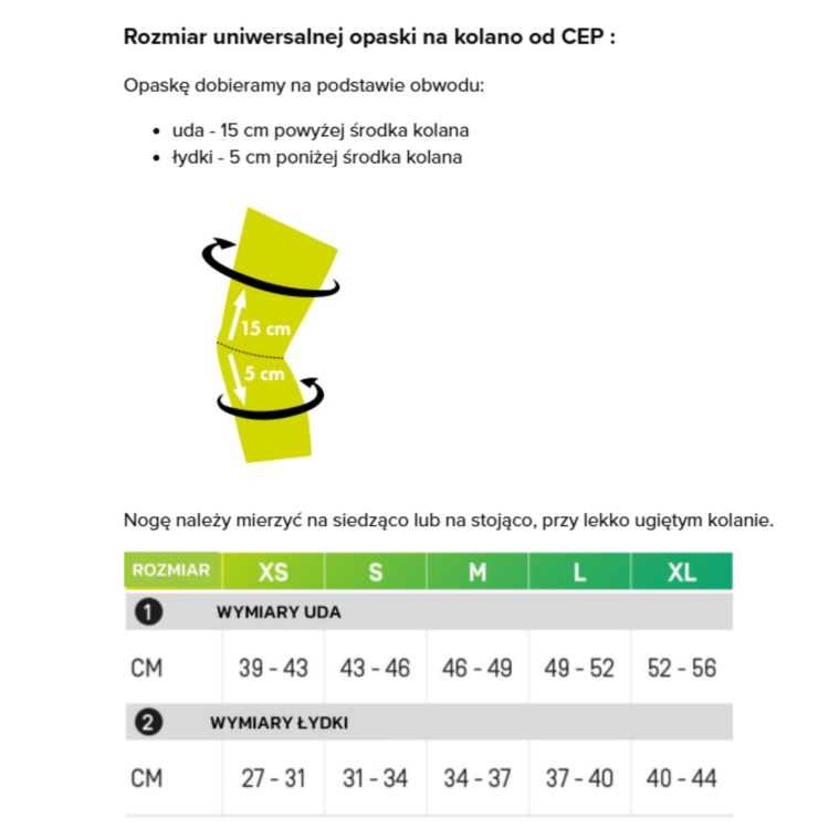 Opaska kompresyjna na kolano Cep XL, zielona wspomaga regenerację