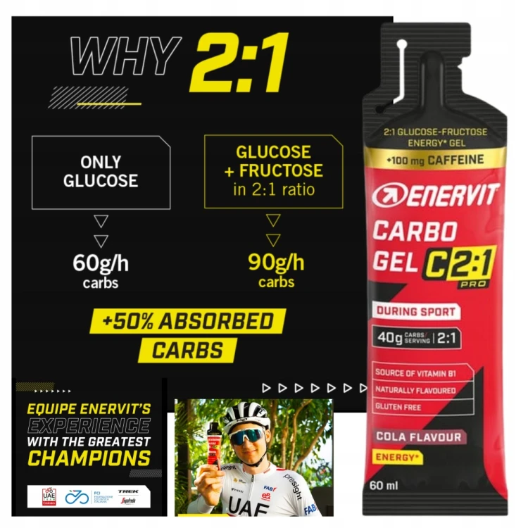 Żel energetyczny Enervit Carbo gel C2:1 PRO smak cola + kofeina 60 ml