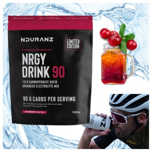 NDURANZ NRGY DRINK 90 1200G ŻURAWINOWE ICE TEA NAPÓJ WYSOKO WĘGLOWODANOWY
