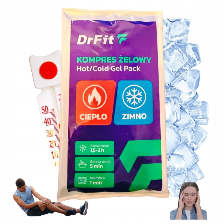 KOMPRES ŻELOWY OKŁAD CIEPŁO ZIMNO DrFIT 14x24 CM Urazy Kontuzje Zabiegi