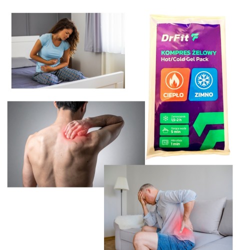 KOMPRES ŻELOWY OKŁAD CIEPŁO ZIMNO DrFIT 14x24 CM Urazy Kontuzje Zabiegi