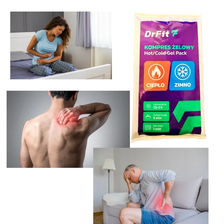 KOMPRES ŻELOWY OKŁAD CIEPŁO ZIMNO DrFIT 14x24 CM Urazy Kontuzje Zabiegi