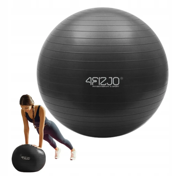 Piłka rehabilitacyjna 4FIZJO czarna 65 cm z pompką PVC anti-burst