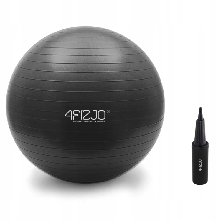 Piłka rehabilitacyjna 4FIZJO czarna 65 cm z pompką PVC anti-burst