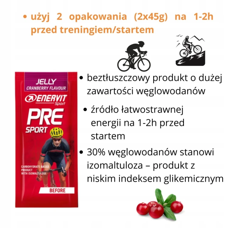 Enervit Pre-Sport Carbo Galaretka Przed Treningiem węglowodany 45g żurawina