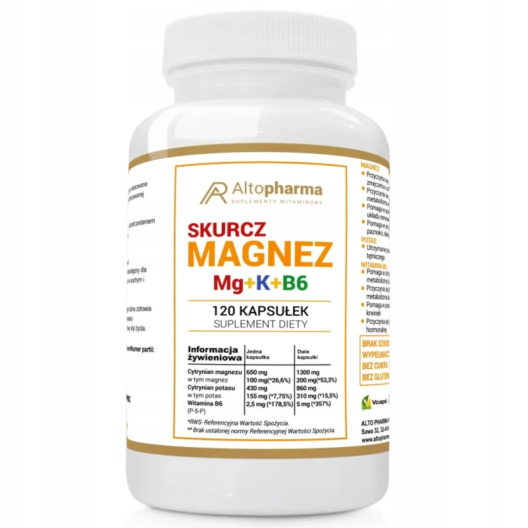 Kapsułki Alto Pharma Magnez Potas B6 bezglutenowe 120 szt. SKURCZ