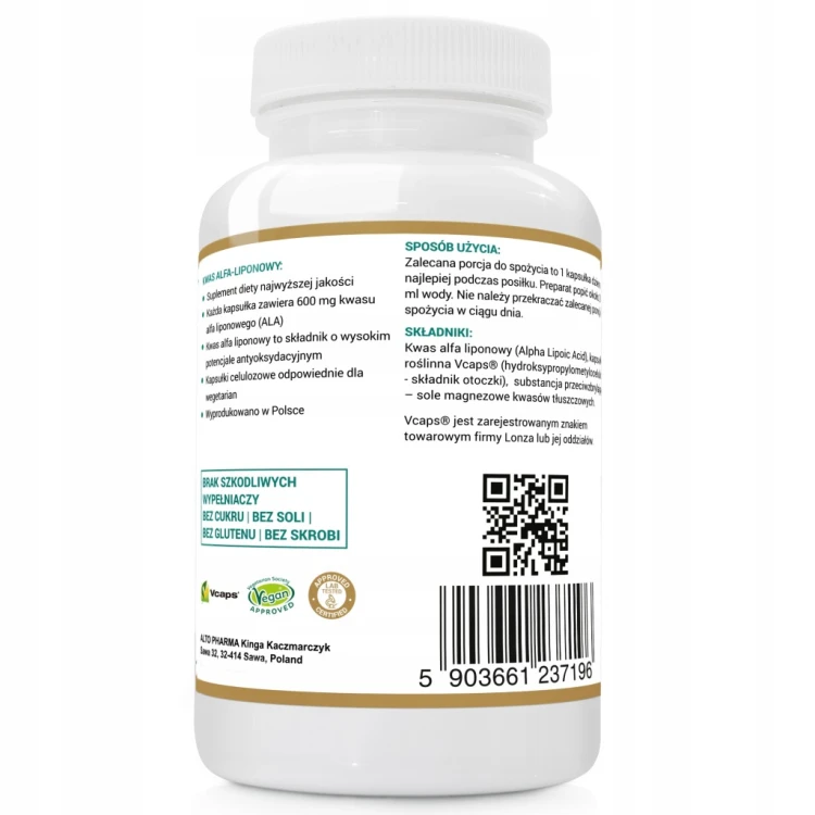 Kapsułki suplementu diety Alto Pharma kwas alfa-liponowy 600 mg 120 szt.