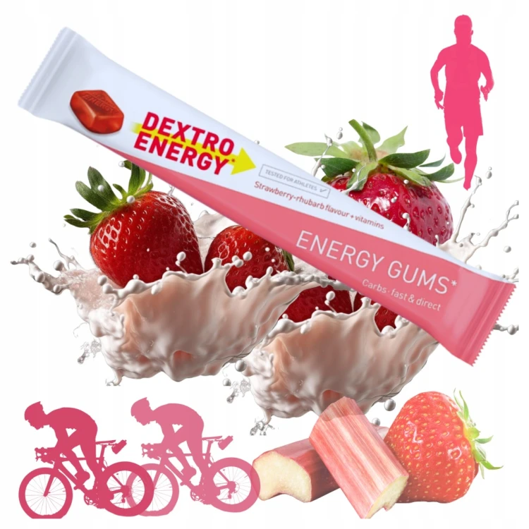 Żelki Energetyczne Dextro Energy Gums Truskawka Witaminy B6 B12 Sport 45g