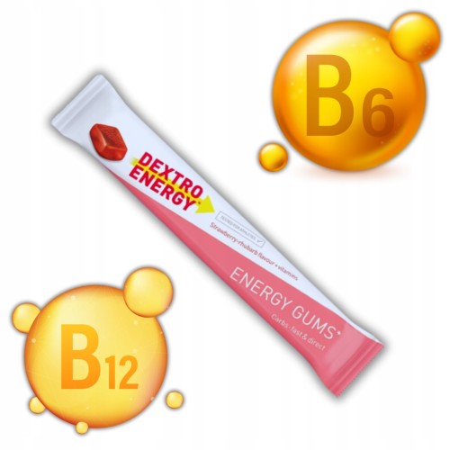 Żelki Energetyczne Dextro Energy Gums Truskawka Witaminy B6 B12 Sport 45g