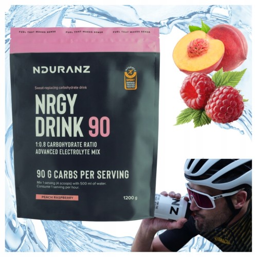 NDURANZ NRGY DRINK 90 1200G BRZOSKWINIA MALINA NAPÓJ WYSOKO WĘGLOWODANOWY