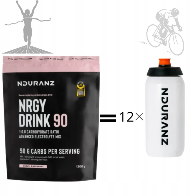 NDURANZ NRGY DRINK 90 1200G BRZOSKWINIA MALINA NAPÓJ WYSOKO WĘGLOWODANOWY