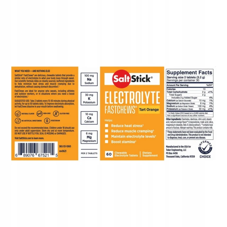 SaltStick FastChews Elektrolity Pomarańcza 10szt Skurcze Bieganie